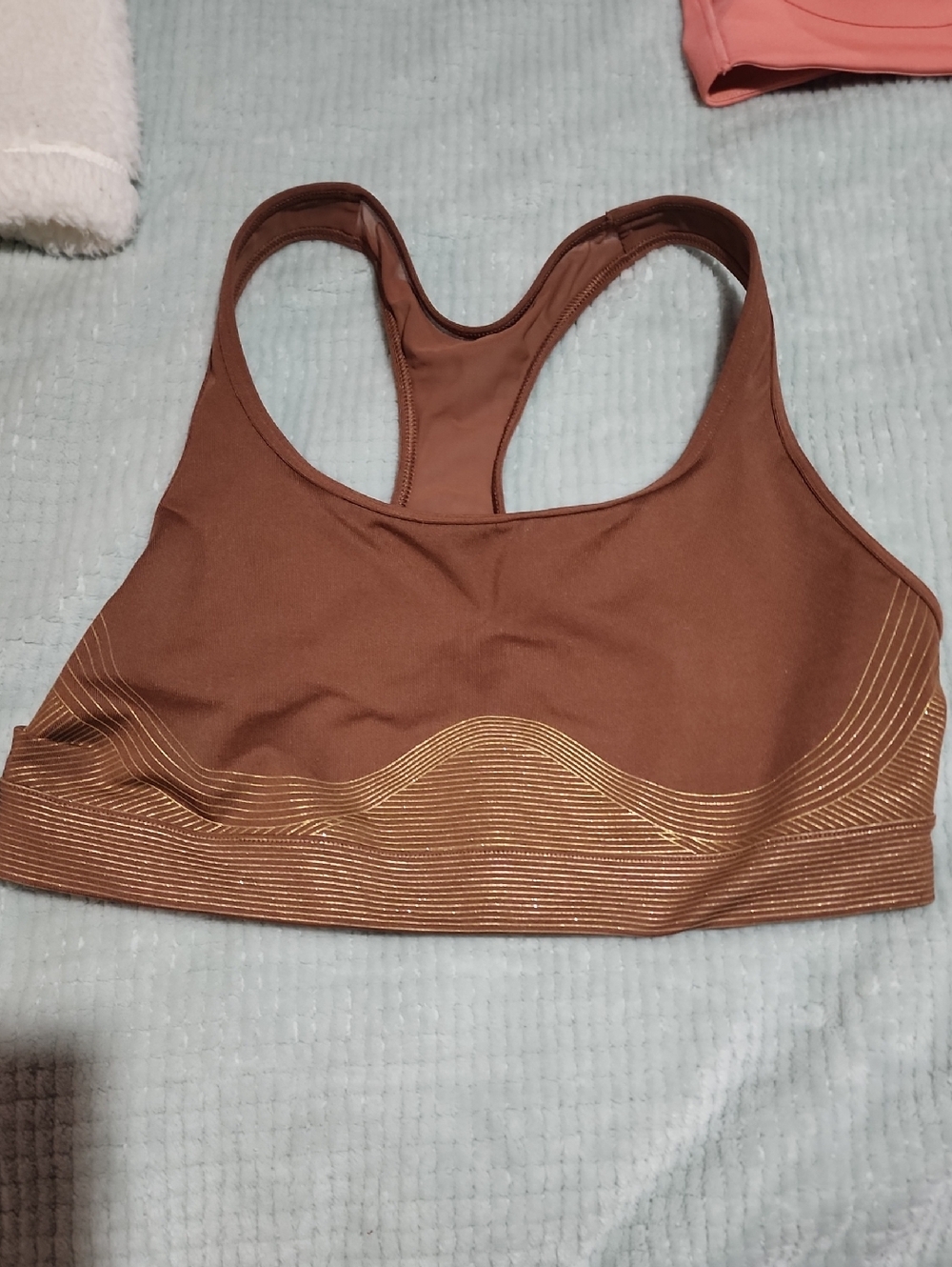 Victoria's Secret Brown Sports Bra with Gold Wave Detail (No Padding)